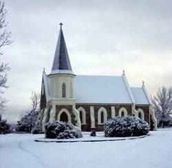 Adaminaby church in the snow